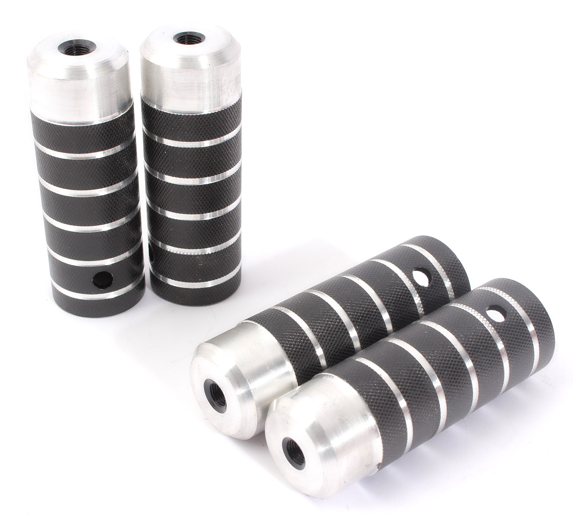 Vorderansicht KHEbikes Peg Set aus Aluminium für 10mm Achsen hinten und vorne