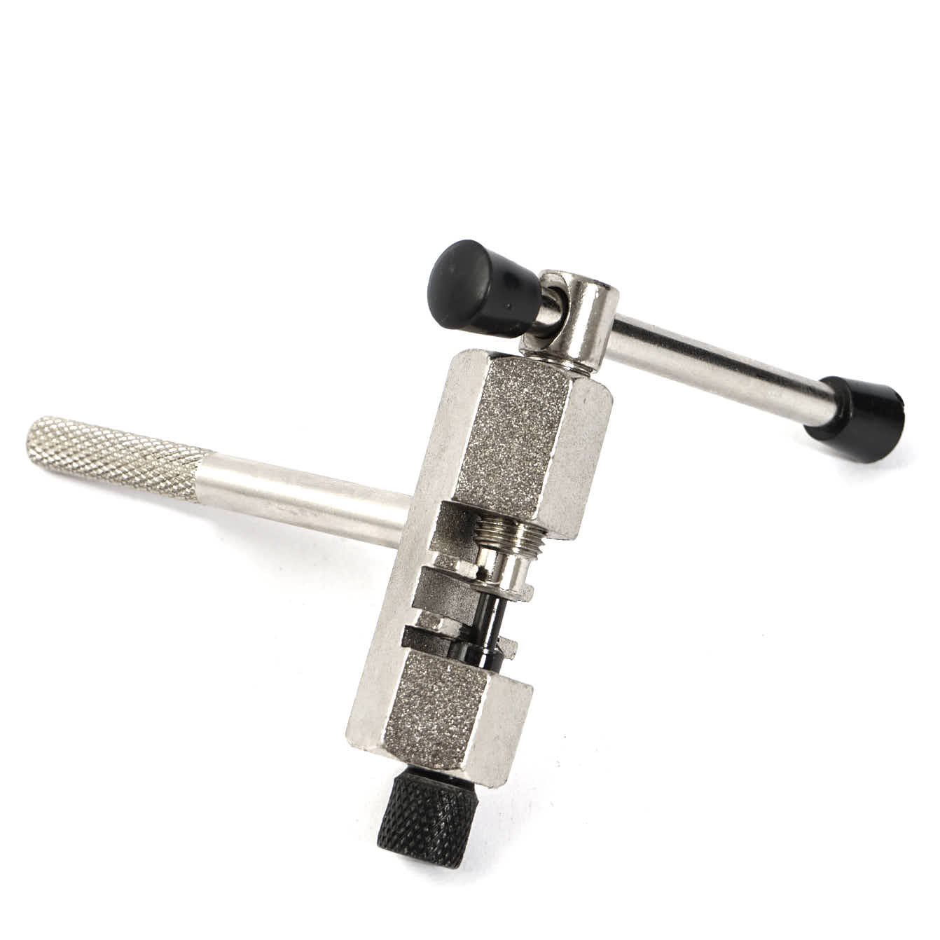 Kettennietdrücker mit geriffeltem Griff und Drehrad in Silber