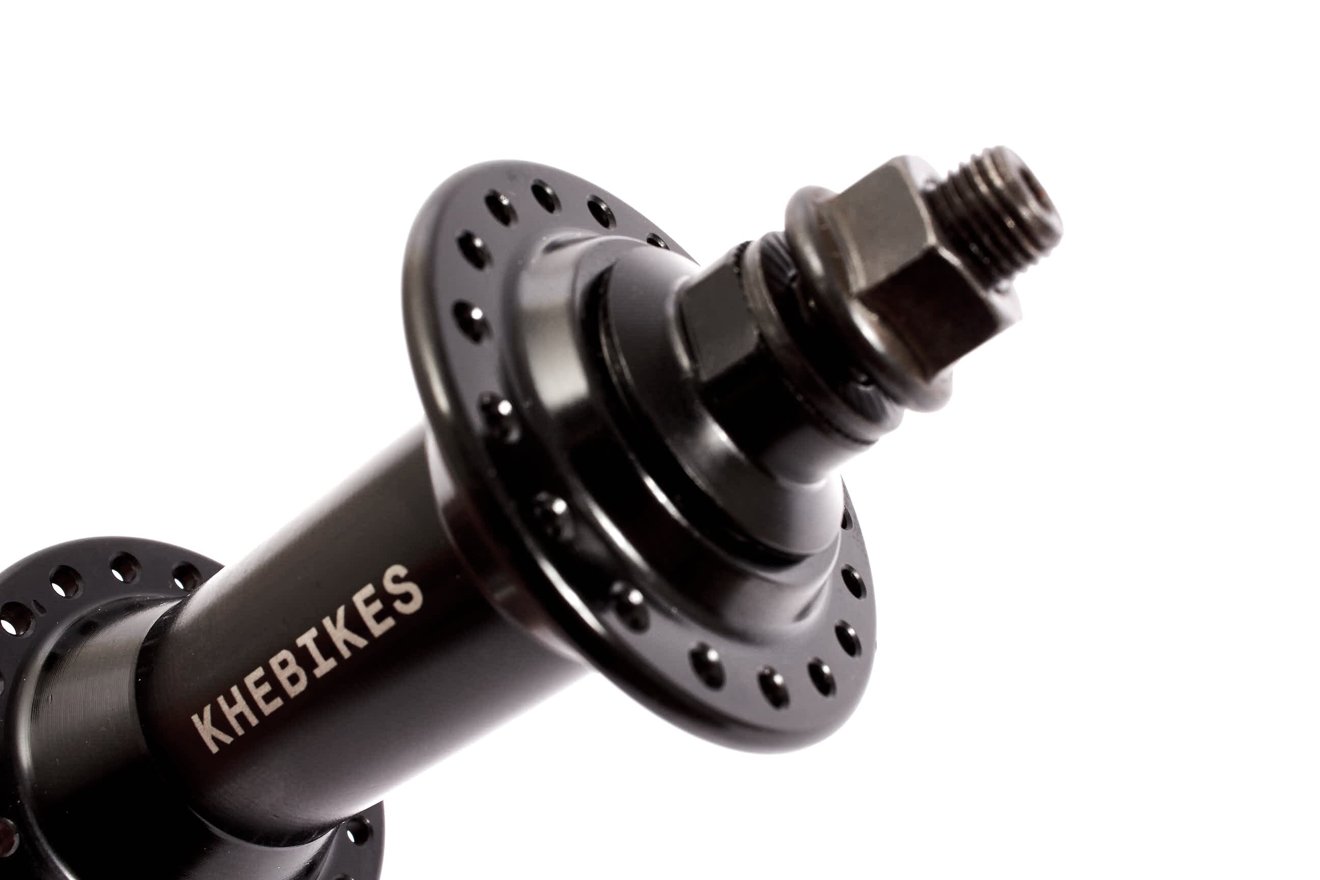 Vorderradnabe mit 36 Speichenlöcher und weißer KHEBikes Aufschrift