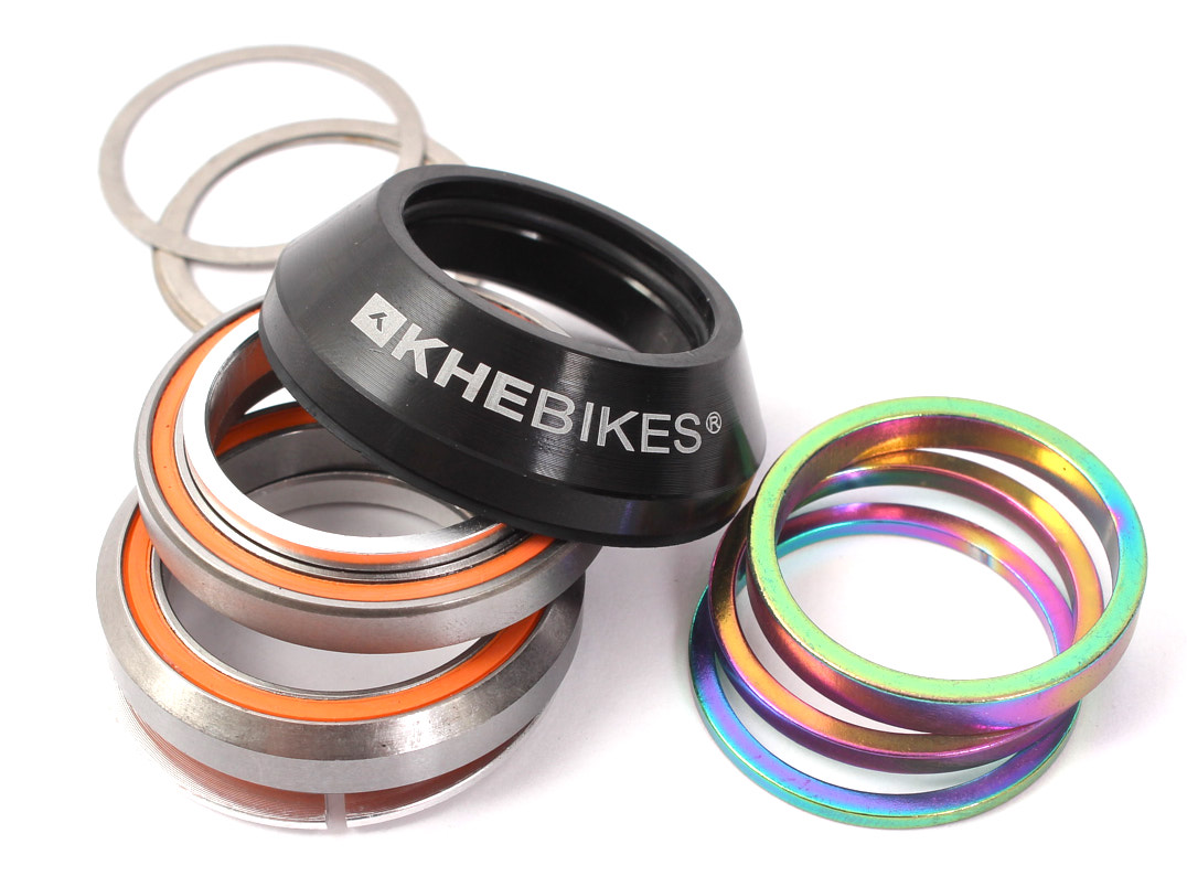 Spacer Oil Slick und Industrielager mit Laser Logo KHEbikes Aluminium