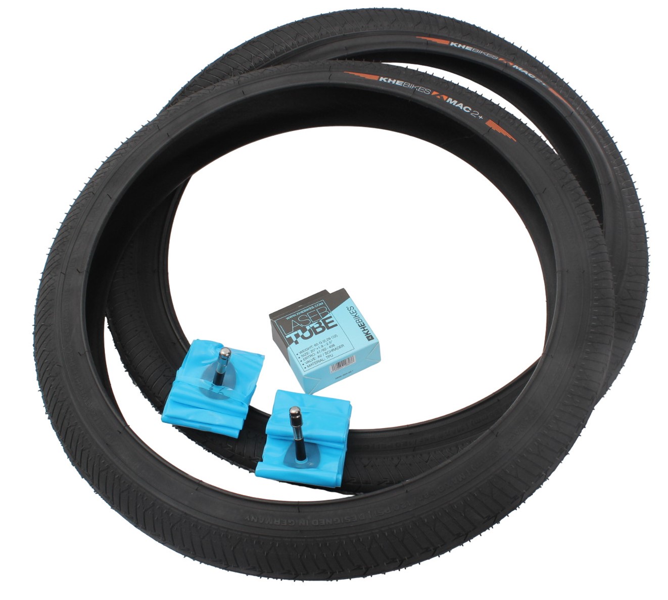 BMX tires 2x MAC2+ wire black + 2x KHE LASER tube