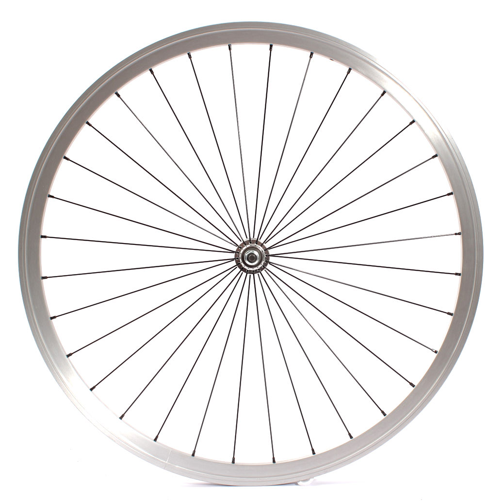 FIXIE Vorderrad von KHE in Silber Silbernes Laufrad mit 32 schwarzen Speichen